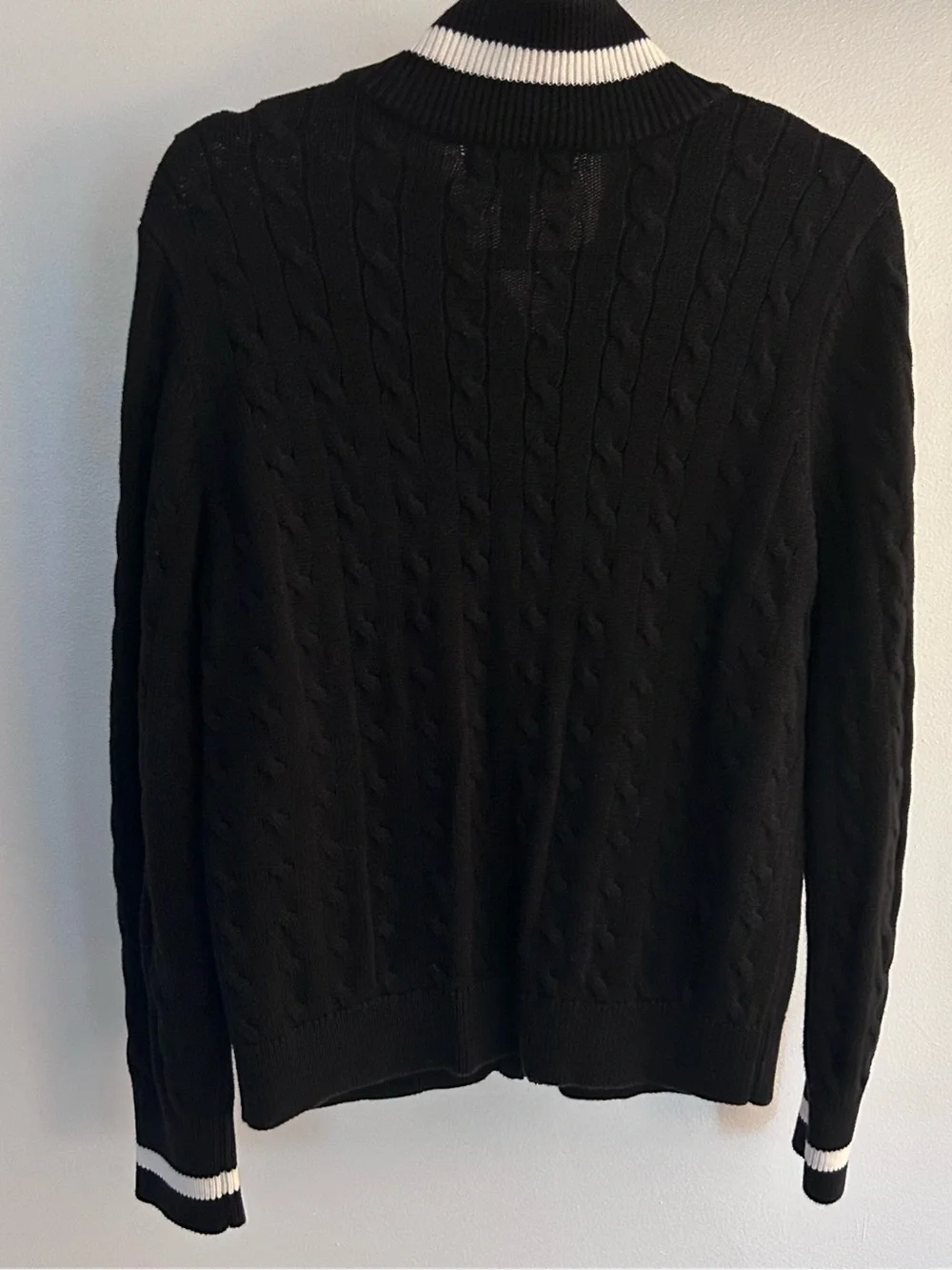 Ralph Lauren Black Knit Zip-Up Sweater with White Trim - Picture 4 of 4